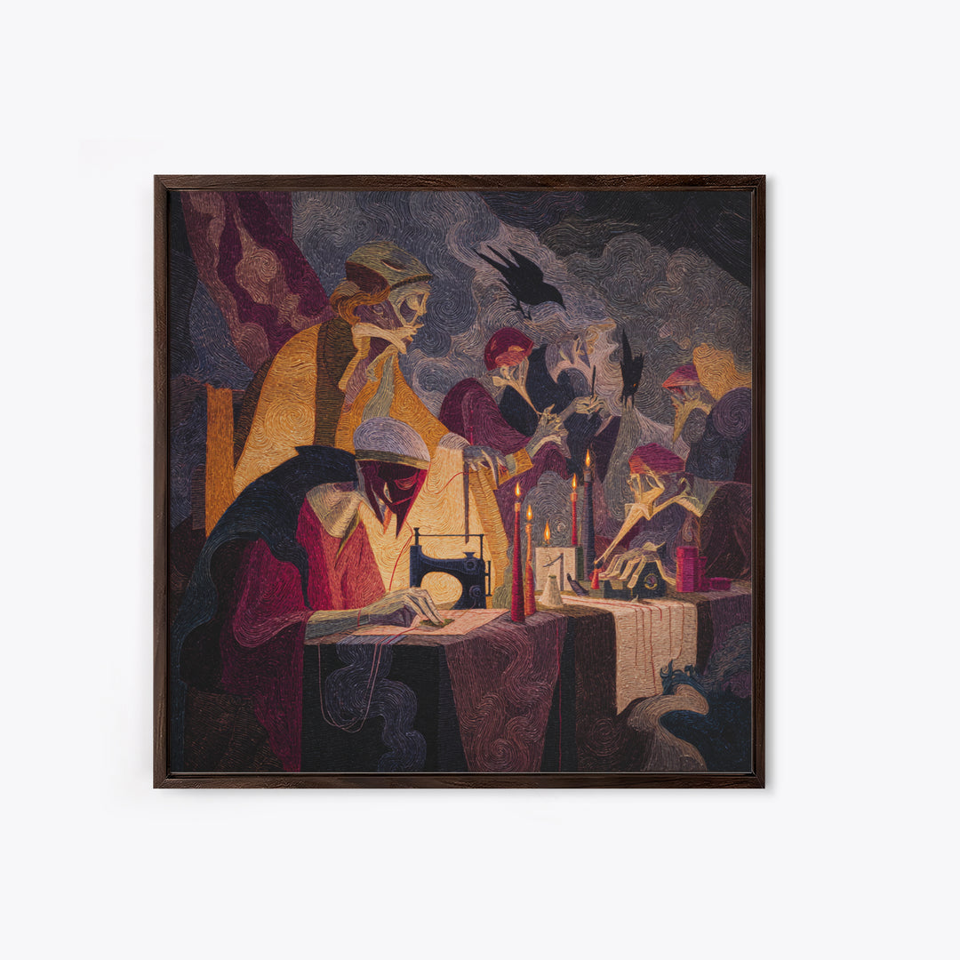 The Spider Sewing Circle, Expressionist Gothic Art, Square Wall Art, Gothic Horror Wall Art, Canvas Print, Halloween Wall Art
