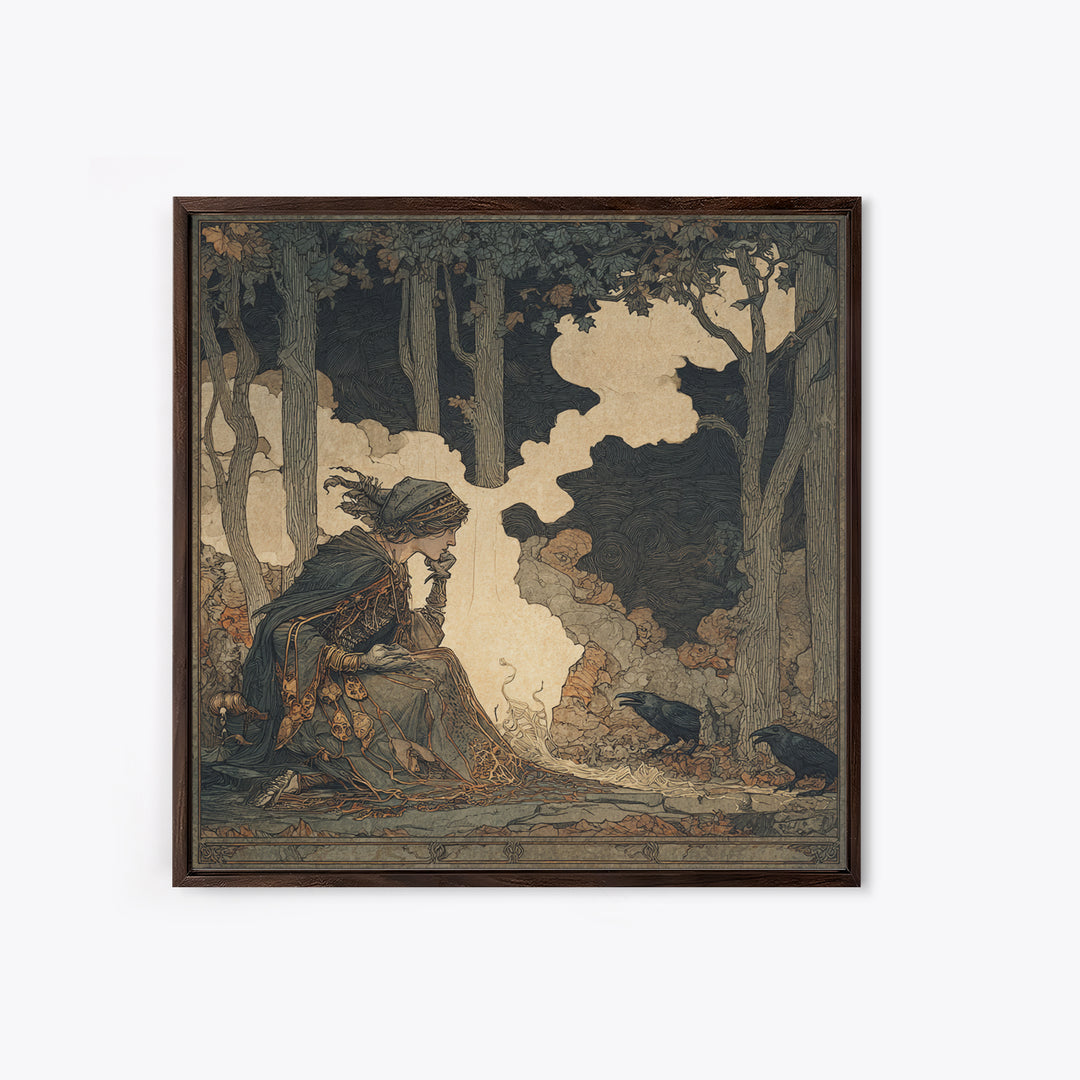 The Spider Sewing Circle, Gothic Storybook Art, Square Wall Art, Dark Fantasy Wall Art, Canvas Print, Halloween Wall Art