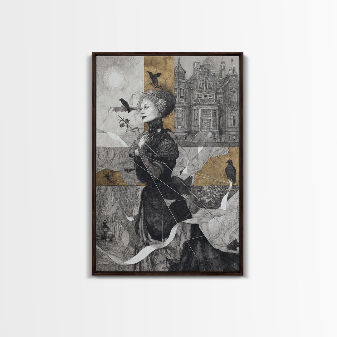 The Spider Sewing Circle, Victorian Macabre Art, Vertical Wall Art, Macabre Wall Art, Framed Canvas Print, Halloween Wall Art