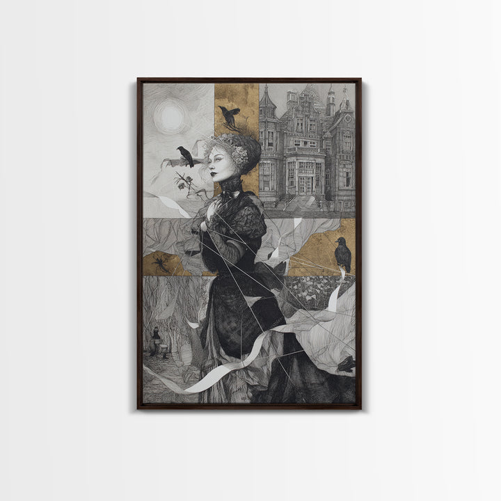 The Spider Sewing Circle, Victorian Macabre Art, Vertical Wall Art, Macabre Wall Art, Framed Canvas Print, Halloween Wall Art