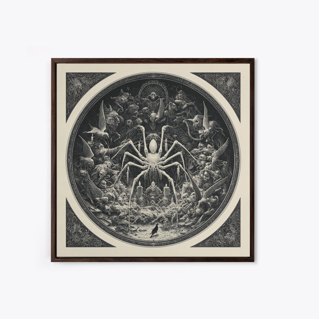 The Spider Sewing Circle, Biomechanical Horror Art, Square Wall Art, Gothic Horror Wall Art, Canvas Print, Halloween Wall Art