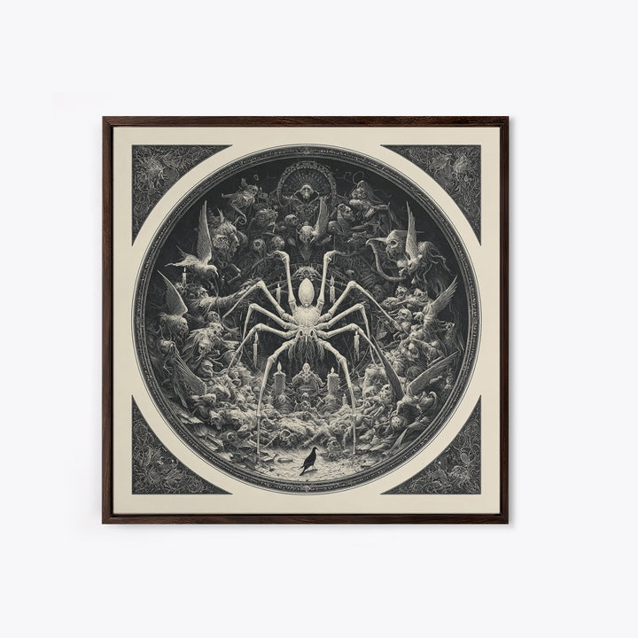 The Spider Sewing Circle, Biomechanical Horror Art, Square Wall Art, Gothic Horror Wall Art, Canvas Print, Halloween Wall Art