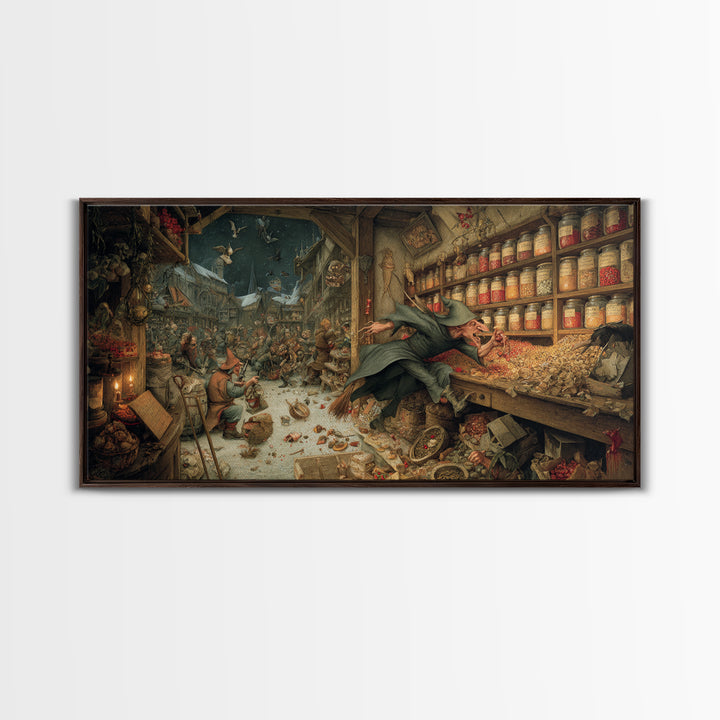The Goblin Candy Shop, Northern Renaissance Horror, Wide Panoramic Art, Gothic Horror Wall Art, Framed Canvas Print