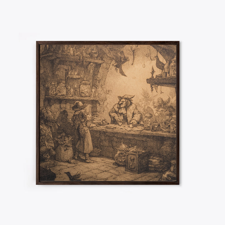 The Goblin Candy Shop, Renaissance Engraving Art, Square Wall Art, Dark Fantasy Wall Art, Framed Canvas Print, Halloween Wall Art