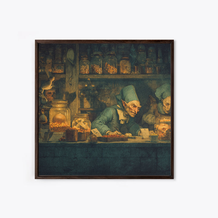 The Goblin Candy Shop, Danse Macabre Art, Square Wall Art, Gothic Horror Wall Art, Framed Canvas Print