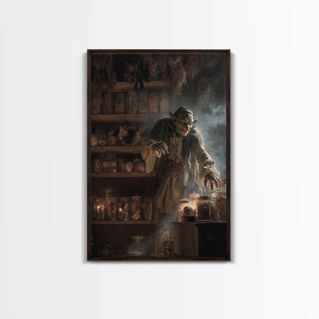 The Goblin Candy Shop, Dark Romantic Horror Art, Vertical Wall Art, Gothic Horror Wall Art, Canvas Print, Halloween Wall Art