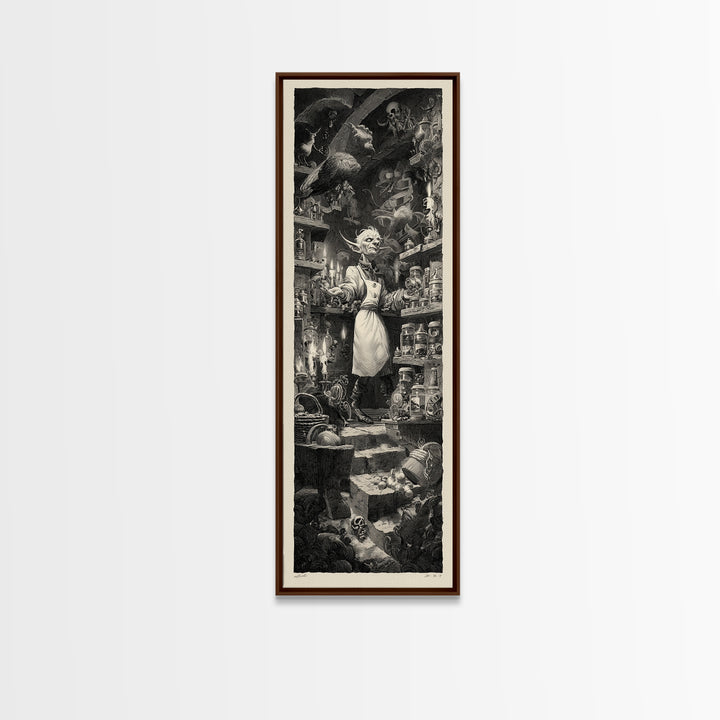 The Goblin Candy Shop, Architectural Etching Art, Tall Narrow Wall Art, Dark Halloween Decor, Canvas Print, Halloween Wall Art