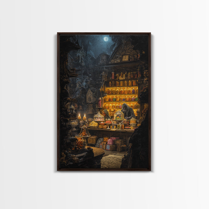 The Goblin Candy Shop, Ornate Symbolist Art, Vertical Wall Art, Macabre Wall Art, Canvas Print, Halloween Wall Art