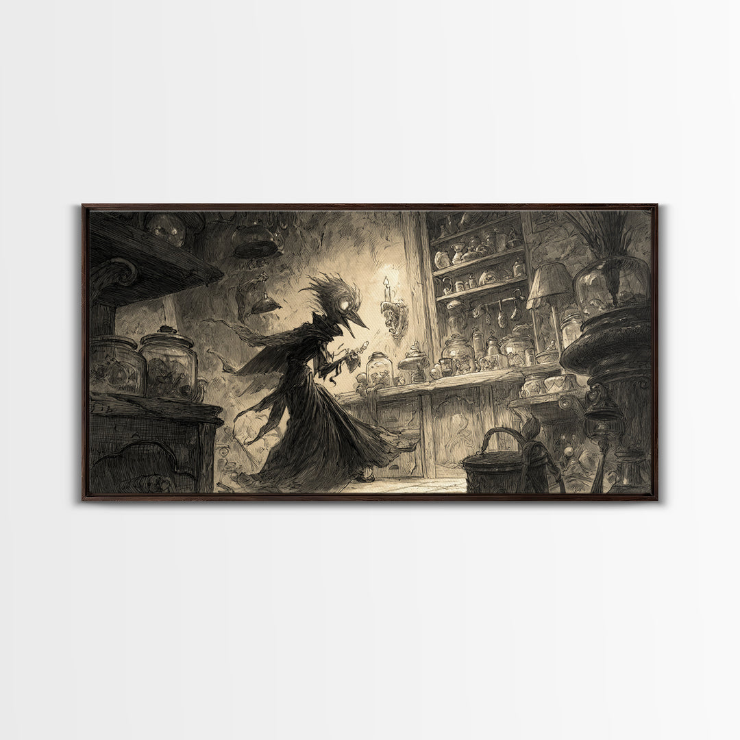 The Goblin Candy Shop, Expressionist Nightmare Art, Wide Panoramic Art, Dark Halloween Decor, Canvas Print, Halloween Wall Art