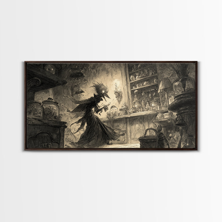 The Goblin Candy Shop, Expressionist Nightmare Art, Wide Panoramic Art, Dark Halloween Decor, Canvas Print, Halloween Wall Art