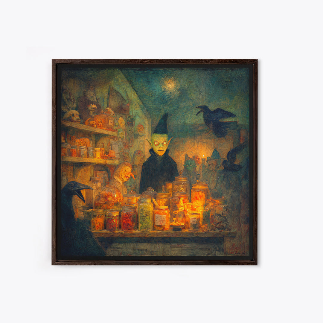 The Goblin Candy Shop, Expressionist Gothic Art, Square Wall Art, Dark Halloween Decor, Canvas Print, Halloween Wall Art, Gothic Home Decor