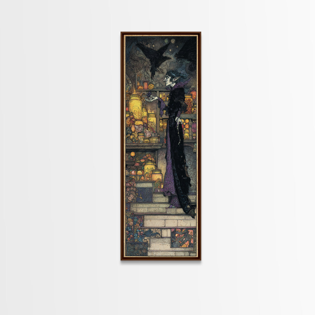 The Goblin Candy Shop, Stained Glass Gothic Art, Tall Narrow Wall Art, Dark Halloween Decor, Framed Canvas Print, Halloween Wall Art