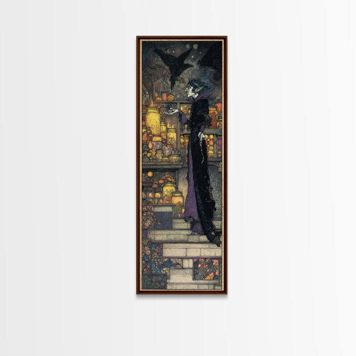 The Goblin Candy Shop, Stained Glass Gothic Art, Tall Narrow Wall Art, Dark Halloween Decor, Framed Canvas Print, Halloween Wall Art