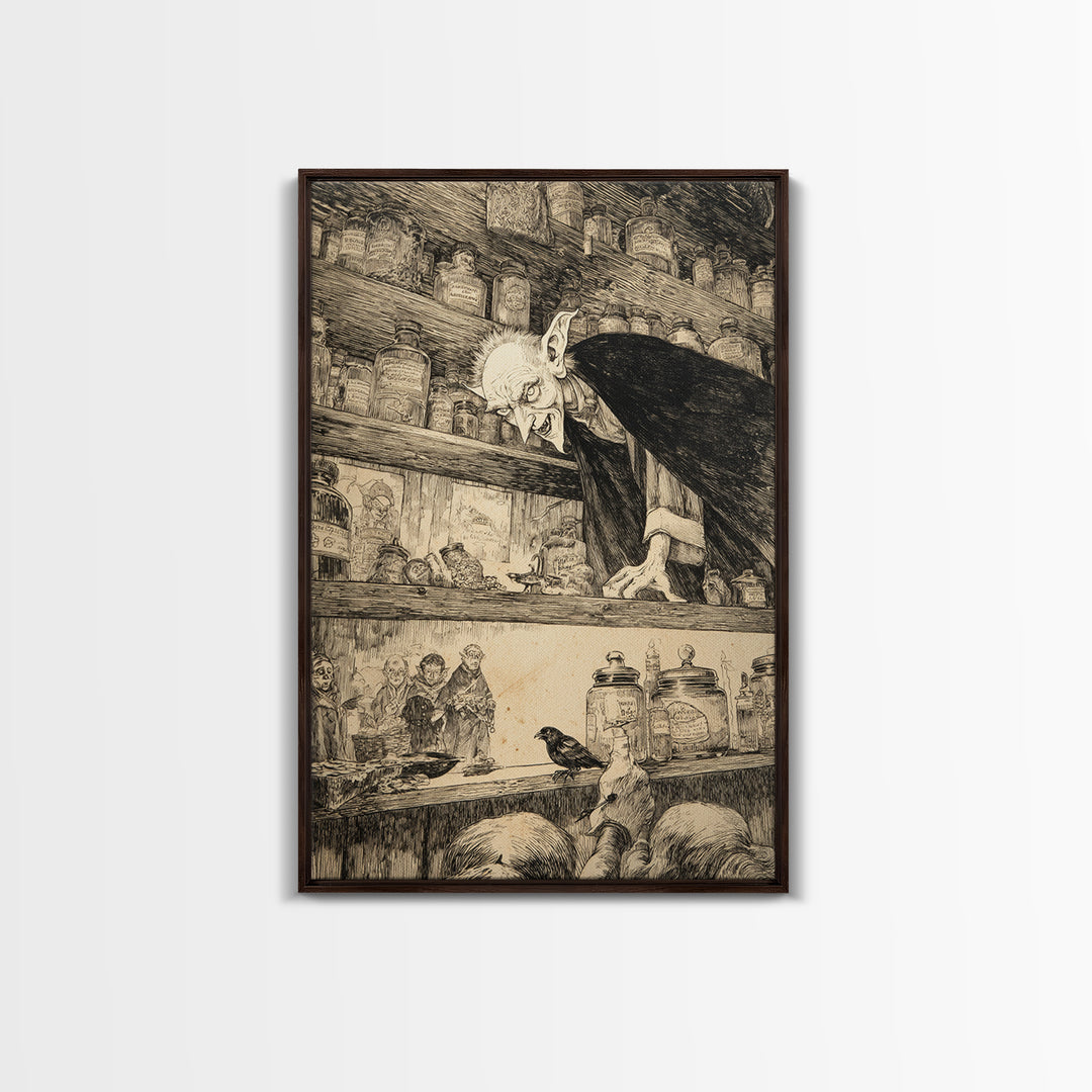 The Goblin Candy Shop, Victorian Macabre Art, Vertical Wall Art, Gothic Horror Wall Art, Framed Canvas Print, Halloween Wall Art