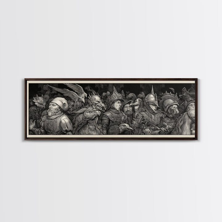 The Haunted Toy Parade, Renaissance Engraving Art, Extra Wide Wall Art, Gothic Horror Wall Art, Canvas Print, Halloween Wall Art