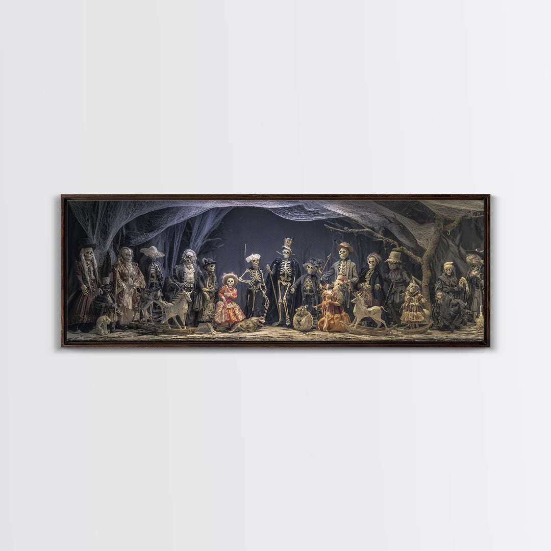 The Haunted Toy Parade, Danse Macabre Art, Extra Wide Wall Art, Dark Halloween Decor, Framed Canvas Print