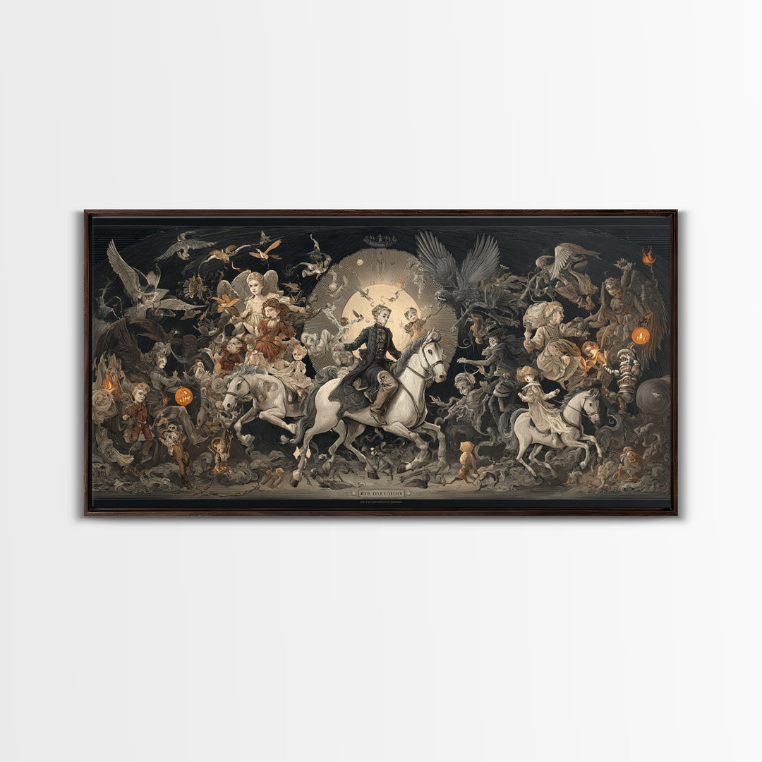 The Haunted Toy Parade, Visionary Gothic Art, Wide Panoramic Art, Dark Fantasy Wall Art, Canvas Print, Halloween Wall Art