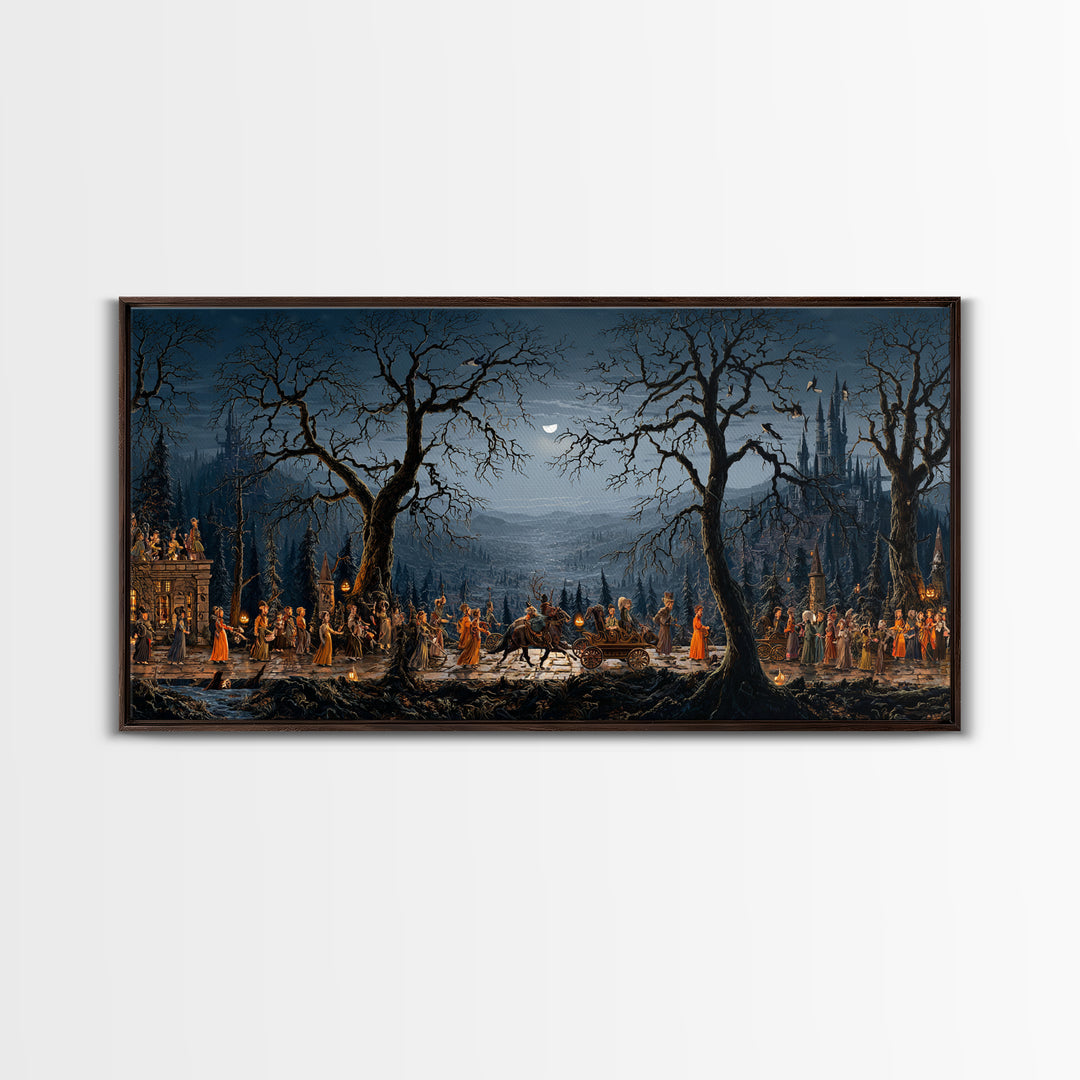 The Haunted Toy Parade, Romantic Gothic Landscape, Wide Panoramic Art, Macabre Wall Art, Canvas Print, Halloween Wall Art