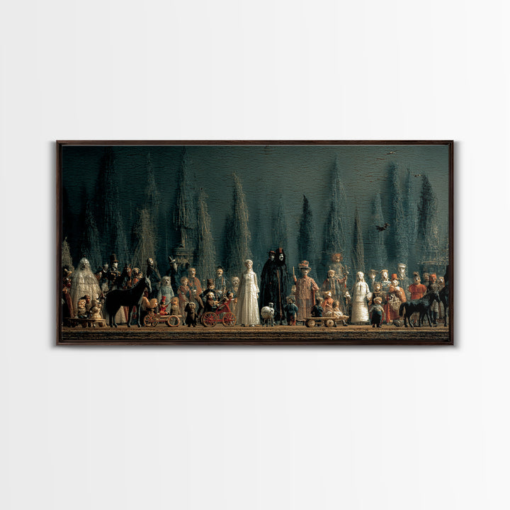 The Haunted Toy Parade, Symbolist Gothic Landscape, Wide Panoramic Art, Gothic Horror Wall Art, Framed Canvas Print, Halloween Wall Art