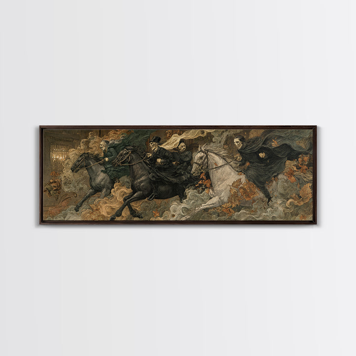 The Haunted Toy Parade, Symbolist Etching Art, Extra Wide Wall Art, Dark Halloween Decor, Framed Canvas Print, Halloween Wall Art