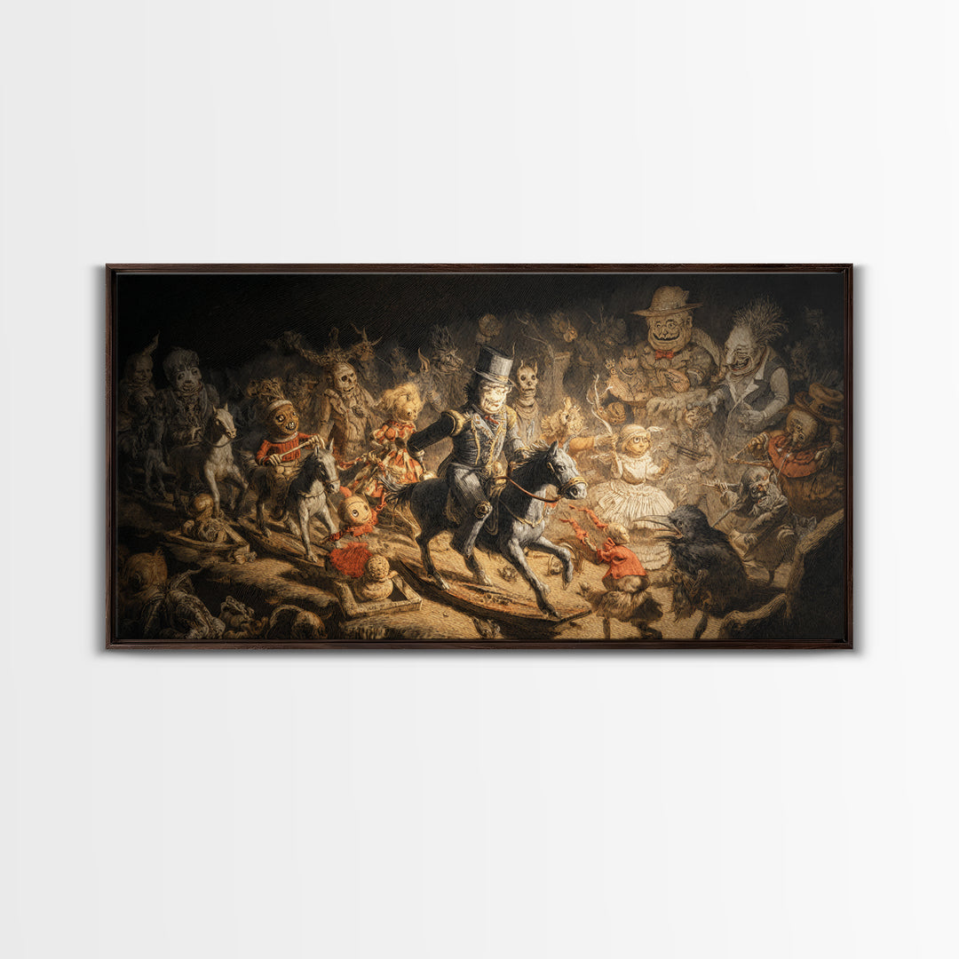 The Haunted Toy Parade, Expressionist Nightmare Art, Wide Panoramic Art, Dark Fantasy Wall Art, Canvas Print, Halloween Wall Art