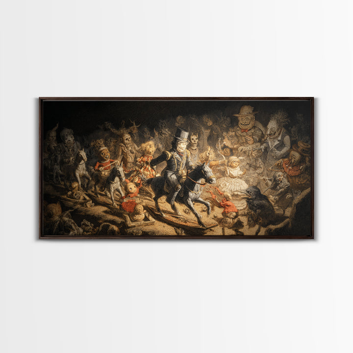 The Haunted Toy Parade, Expressionist Nightmare Art, Wide Panoramic Art, Dark Fantasy Wall Art, Canvas Print, Halloween Wall Art