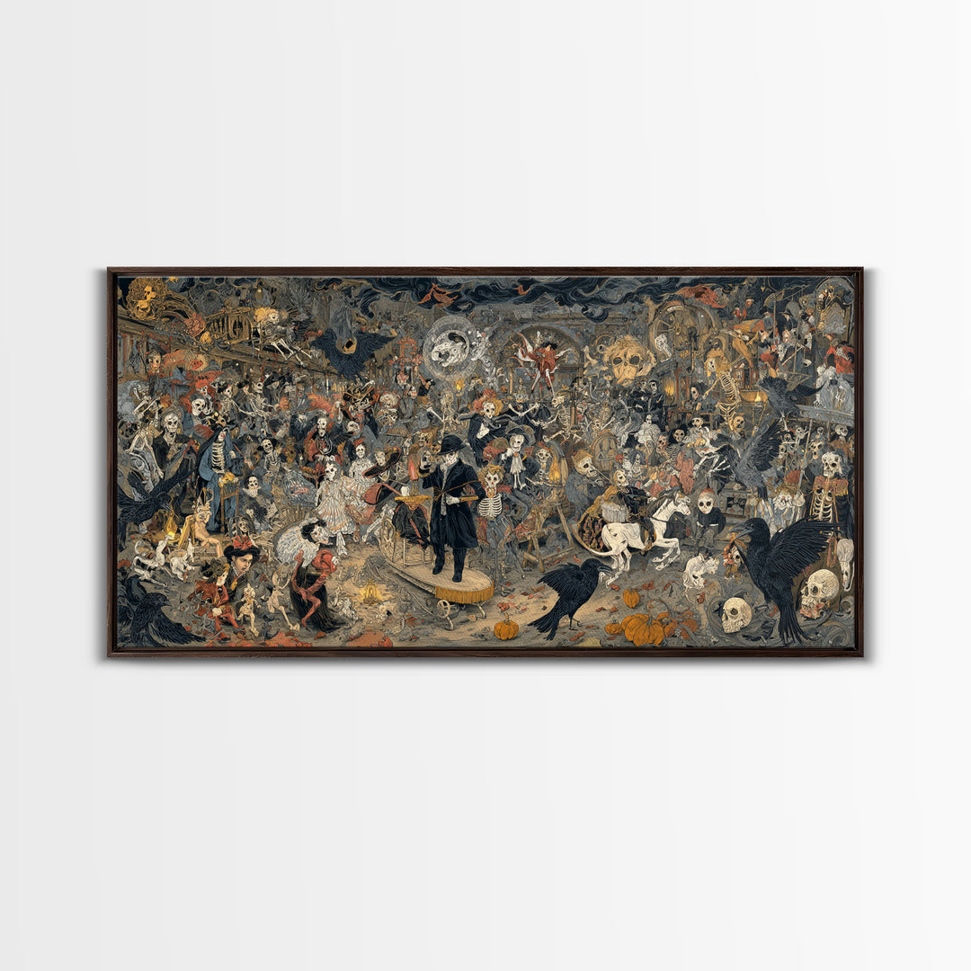 The Haunted Toy Parade, Grotesque Carnival Art, Wide Panoramic Art, Dark Fantasy Wall Art, Framed Canvas Print, Halloween Wall Art