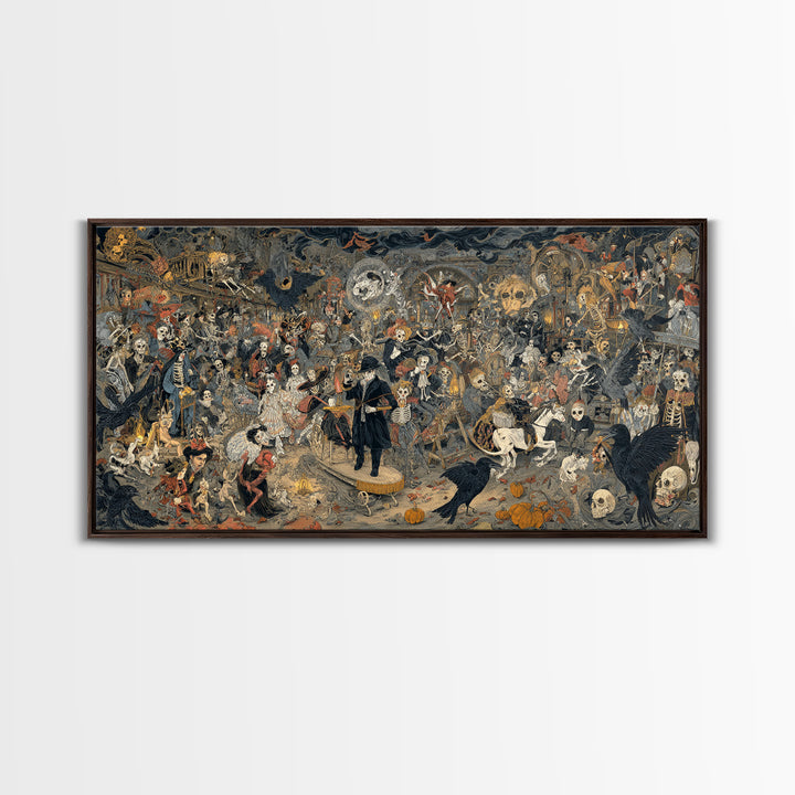 The Haunted Toy Parade, Grotesque Carnival Art, Wide Panoramic Art, Dark Fantasy Wall Art, Framed Canvas Print, Halloween Wall Art