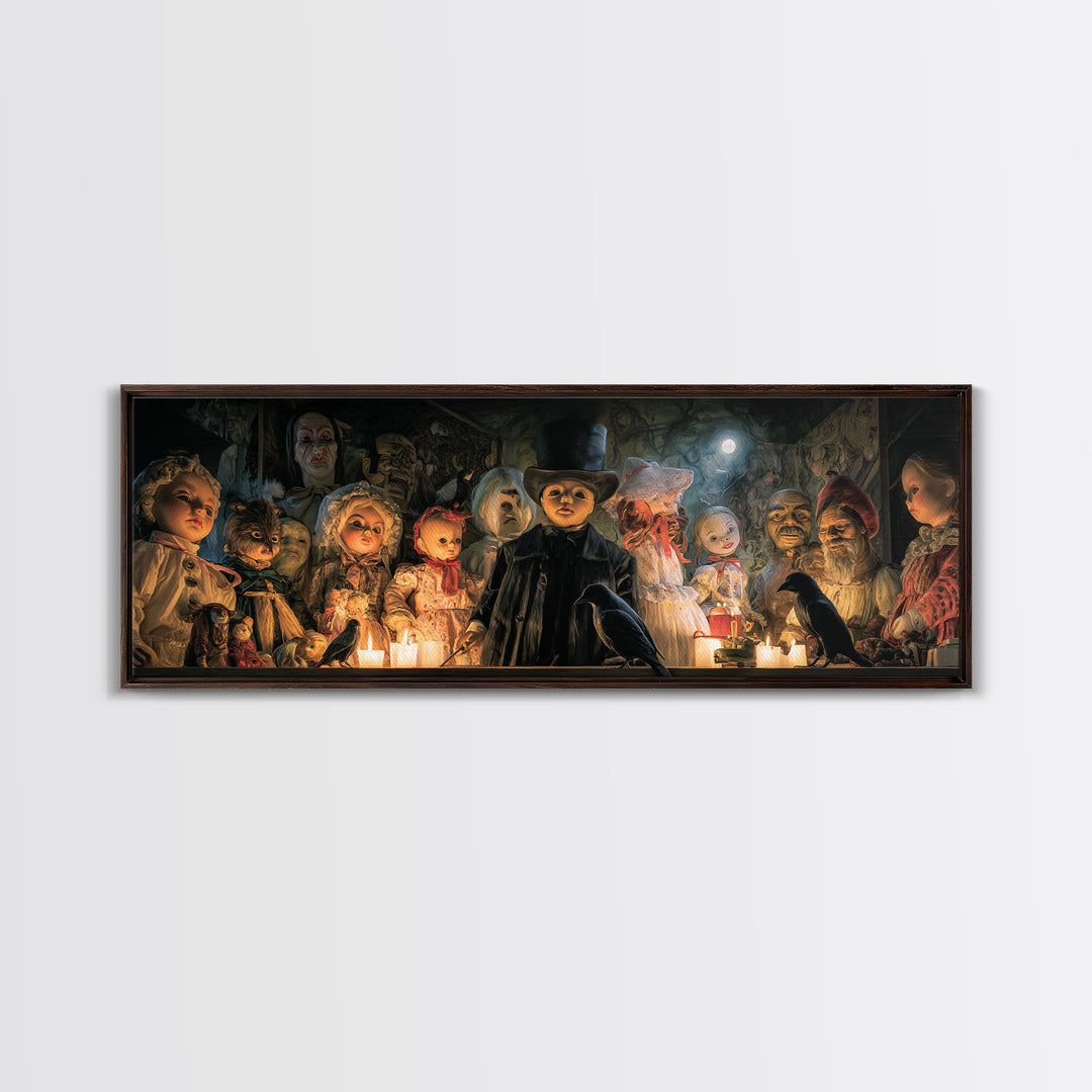 The Haunted Toy Parade, Expressionist Gothic Art, Extra Wide Wall Art, Dark Halloween Decor, Framed Canvas Print, Halloween Wall Art