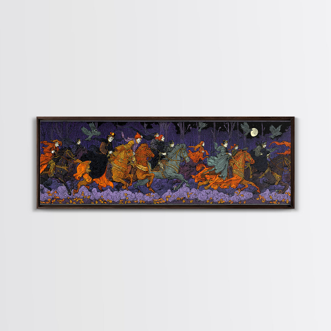 The Haunted Toy Parade, Stained Glass Gothic Art, Extra Wide Wall Art, Dark Fantasy Wall Art, Framed Canvas Print, Halloween Wall Art