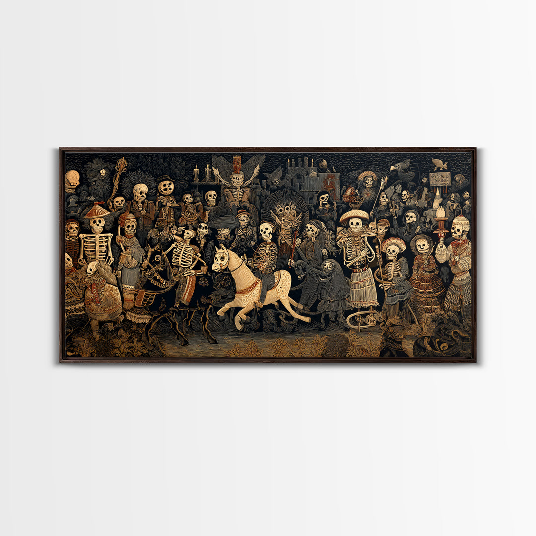 The Haunted Toy Parade, Macabre Folk Print Art, Wide Panoramic Art, Dark Halloween Decor, Canvas Print, Halloween Wall Art