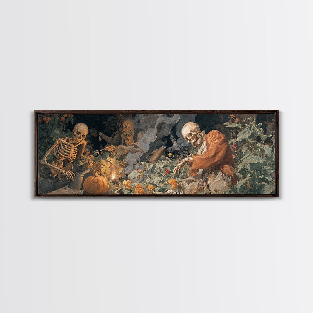The Skeleton Gardeners, Dark Renaissance Art, Extra Wide Wall Art, Gothic Horror Wall Art, Framed Canvas Print