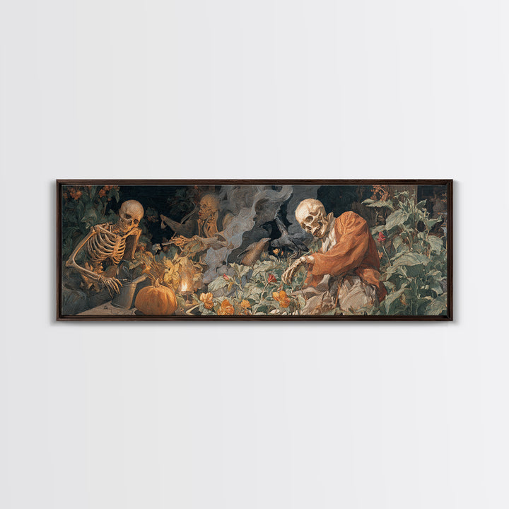 The Skeleton Gardeners, Dark Renaissance Art, Extra Wide Wall Art, Gothic Horror Wall Art, Framed Canvas Print