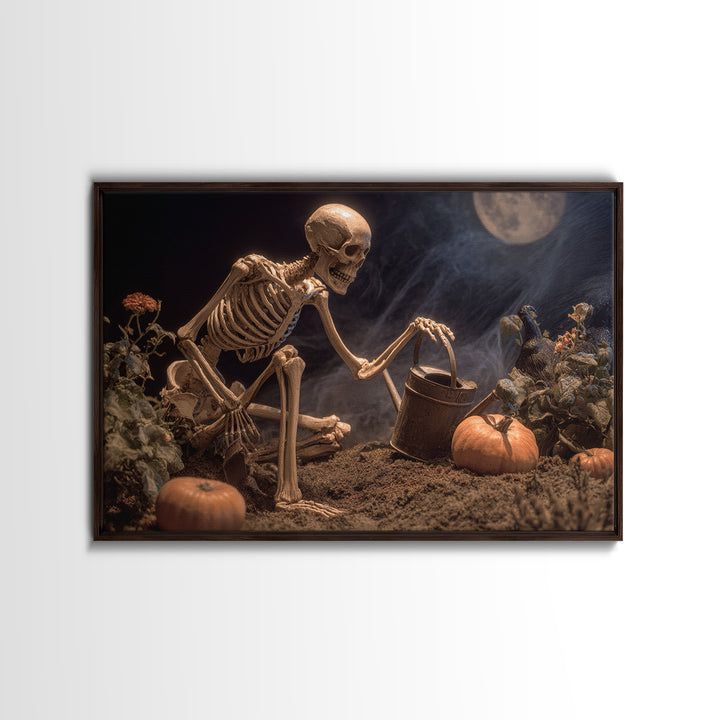 The Skeleton Gardeners, Danse Macabre Art, Landscape Wall Art, Gothic Horror Wall Art, Framed Canvas Print