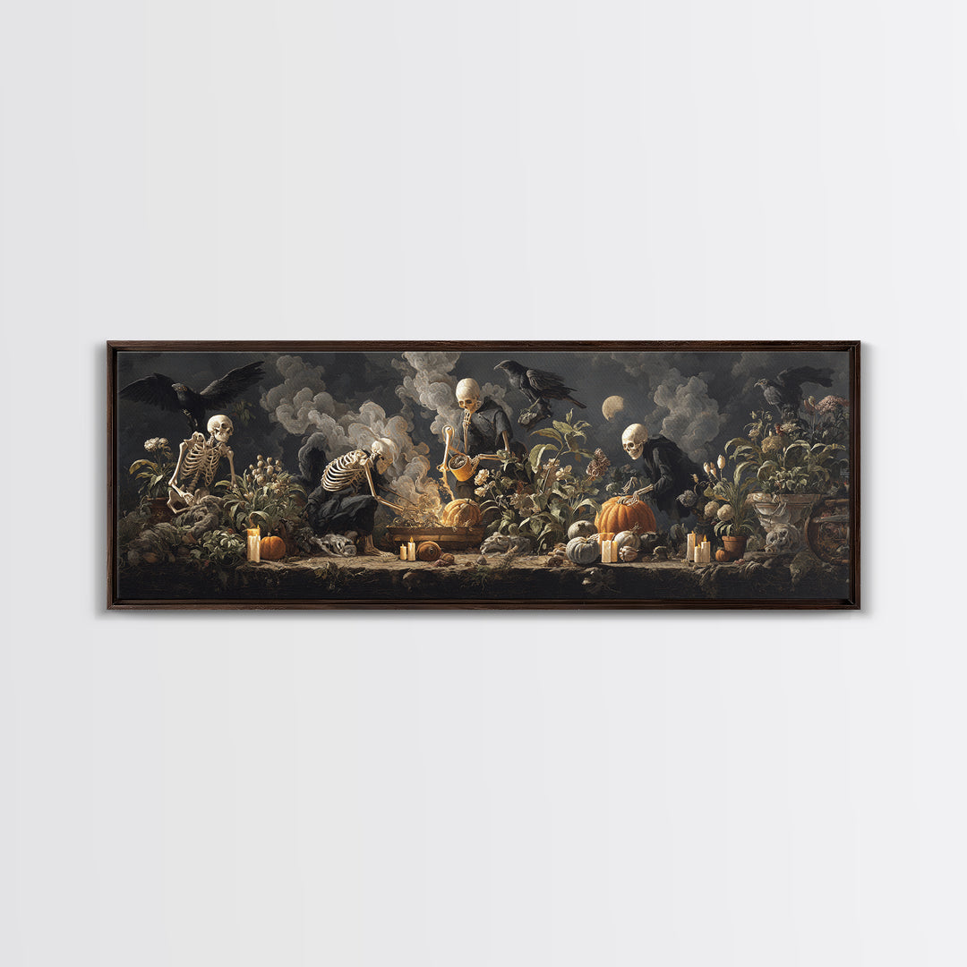 The Skeleton Gardeners, Gothic Nightmare Art, Extra Wide Wall Art, Macabre Wall Art, Canvas Print, Halloween Wall Art