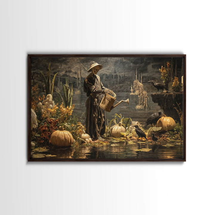 The Skeleton Gardeners, Symbolist Gothic Landscape, Landscape Wall Art, Macabre Wall Art, Canvas Print, Halloween Wall Art