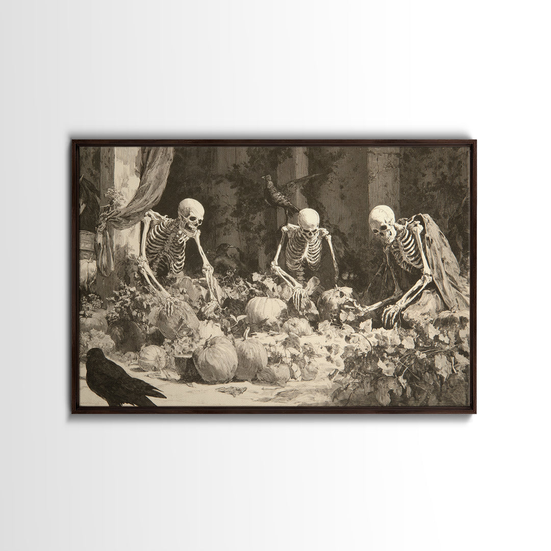 The Skeleton Gardeners, Decadent Gothic Art, Landscape Wall Art, Gothic Horror Wall Art, Framed Canvas Print, Halloween Wall Art