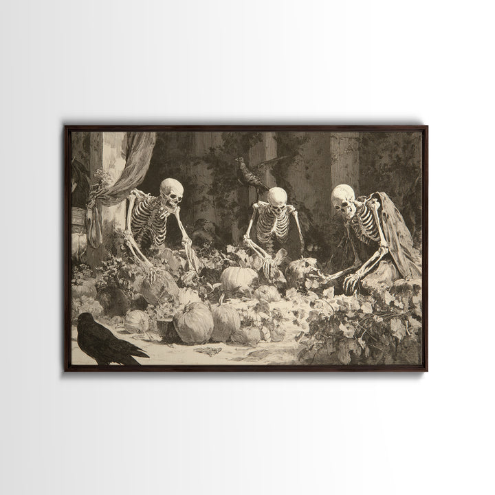 The Skeleton Gardeners, Decadent Gothic Art, Landscape Wall Art, Gothic Horror Wall Art, Framed Canvas Print, Halloween Wall Art