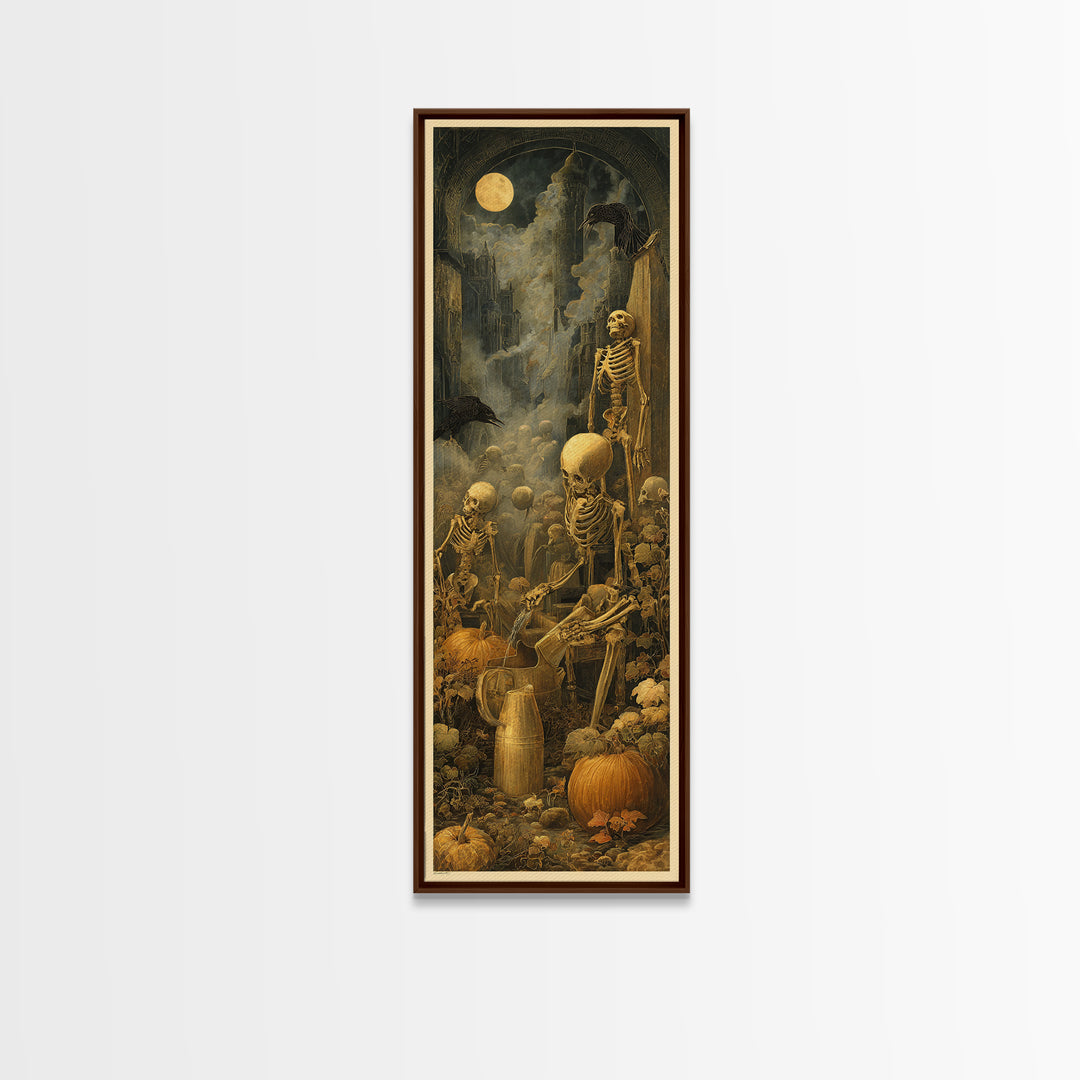 The Skeleton Gardeners, Surreal Apocalyptic Art, Tall Narrow Wall Art, Dark Fantasy Wall Art, Canvas Print, Halloween Wall Art