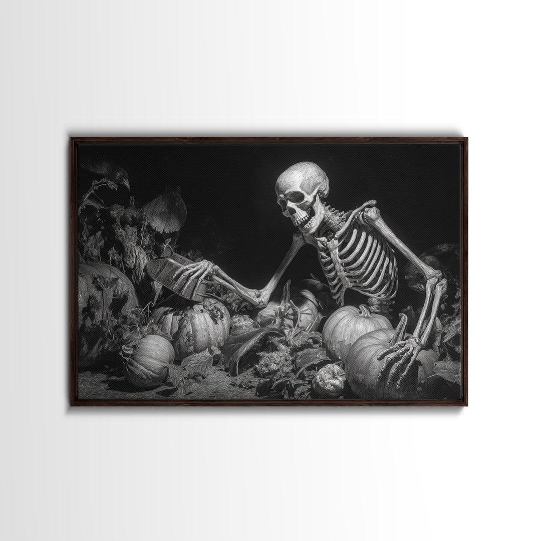 The Skeleton Gardeners, Biomechanical Horror Art, Landscape Wall Art, Gothic Horror Wall Art, Canvas Print, Halloween Wall Art