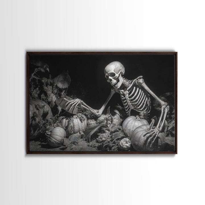 The Skeleton Gardeners, Biomechanical Horror Art, Landscape Wall Art, Gothic Horror Wall Art, Canvas Print, Halloween Wall Art
