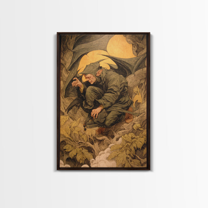 The Bat Umbrella Salesman, Dark Renaissance Art, Vertical Wall Art, Dark Halloween Decor, Framed Canvas Print, Halloween Wall Art