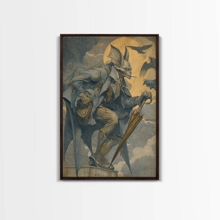 The Bat Umbrella Salesman, Decadent Gothic Art, Vertical Wall Art, Macabre Wall Art, Canvas Print, Halloween Wall Art