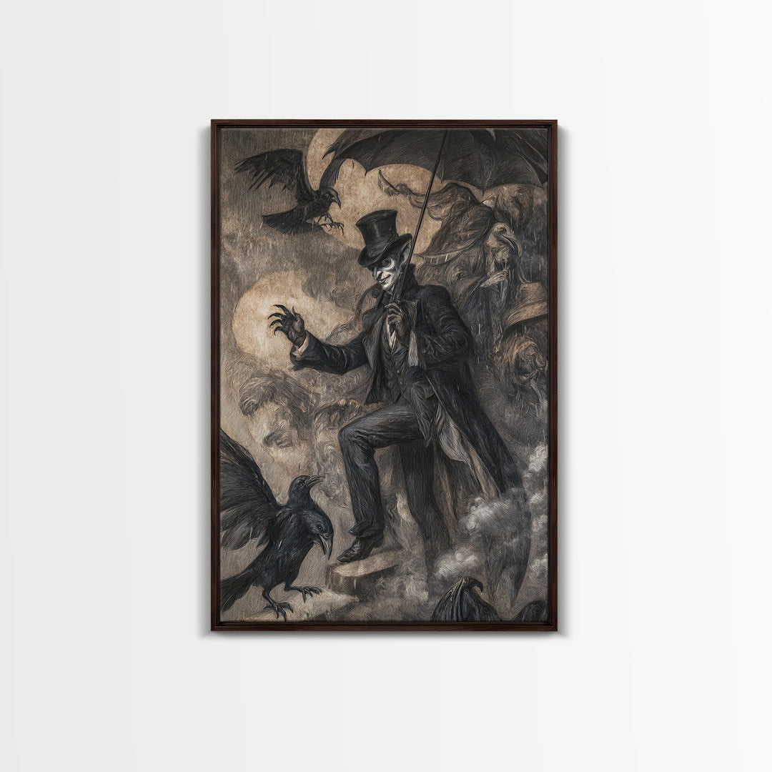 The Bat Umbrella Salesman, Expressionist Gothic Art, Vertical Wall Art, Dark Fantasy Wall Art, Canvas Print, Halloween Wall Art