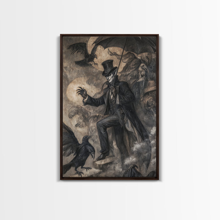 The Bat Umbrella Salesman, Expressionist Gothic Art, Vertical Wall Art, Dark Fantasy Wall Art, Canvas Print, Halloween Wall Art