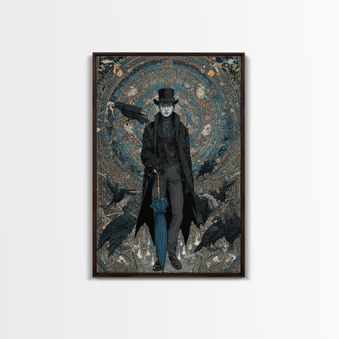 The Bat Umbrella Salesman, Stained Glass Gothic Art, Vertical Wall Art, Macabre Wall Art, Canvas Print, Halloween Wall Art, Halloween Decor