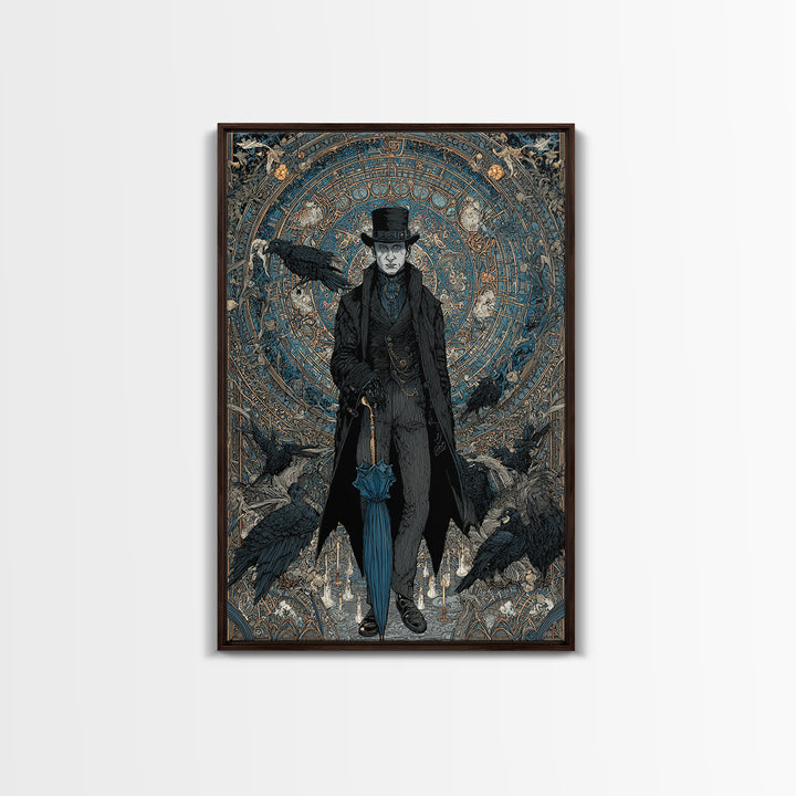 The Bat Umbrella Salesman, Stained Glass Gothic Art, Vertical Wall Art, Macabre Wall Art, Canvas Print, Halloween Wall Art, Halloween Decor