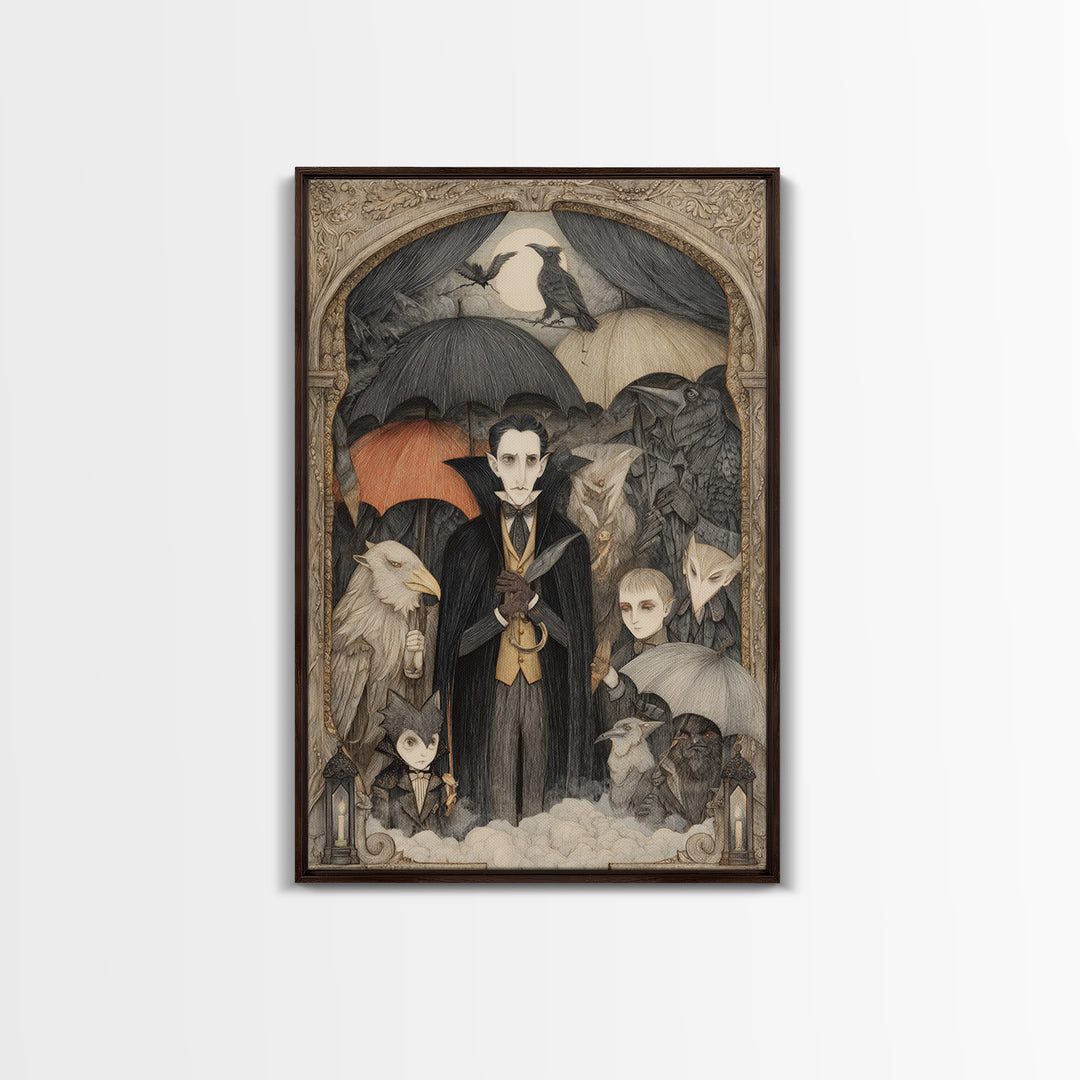 The Bat Umbrella Salesman, Victorian Macabre Art, Vertical Wall Art, Dark Fantasy Wall Art, Canvas Print, Halloween Wall Art