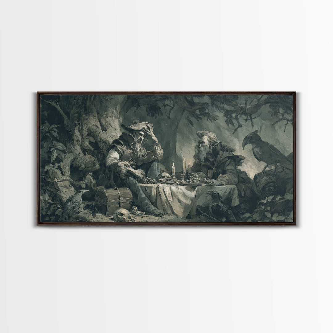 The Ghost Pirate Picnic, Baroque Witchcraft Art, Wide Panoramic Art, Gothic Horror Wall Art, Framed Canvas Print, Halloween Wall Art