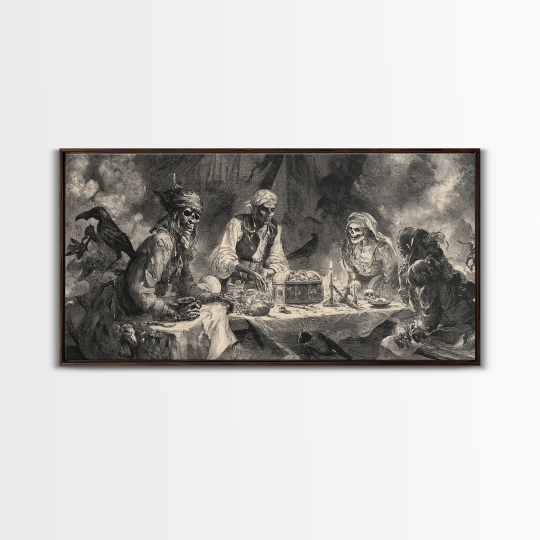 The Ghost Pirate Picnic, Decadent Gothic Art, Wide Panoramic Art, Gothic Horror Wall Art, Framed Canvas Print, Halloween Wall Art